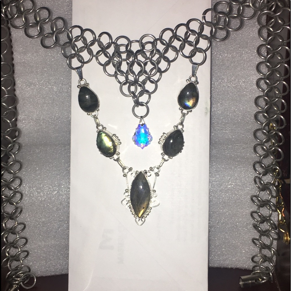 Stainless Steel Chainmaille and Labradorite/Dragonsheart with Swarovski Crystal